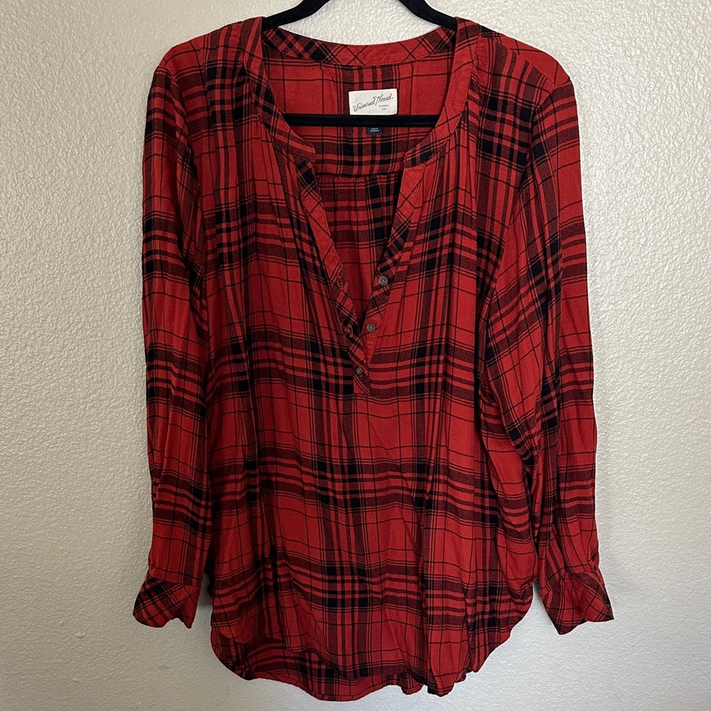 Universal Thread Orange and Black Plaid Tunic Blouse Size XXL